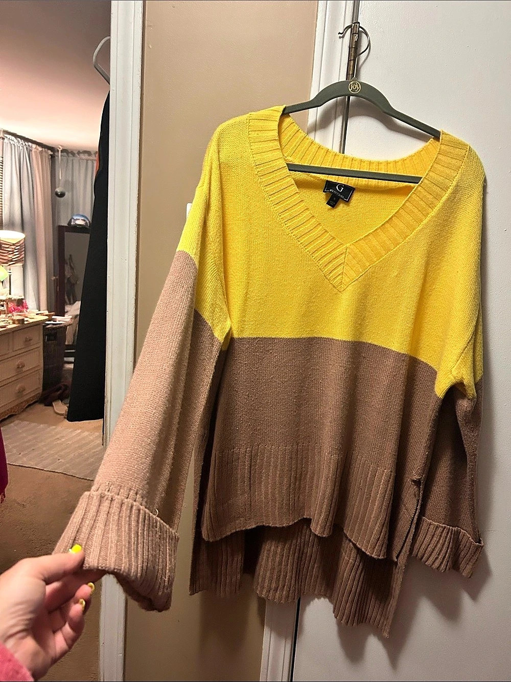 G by Giuliana Color Block V-Neck Sweater XL